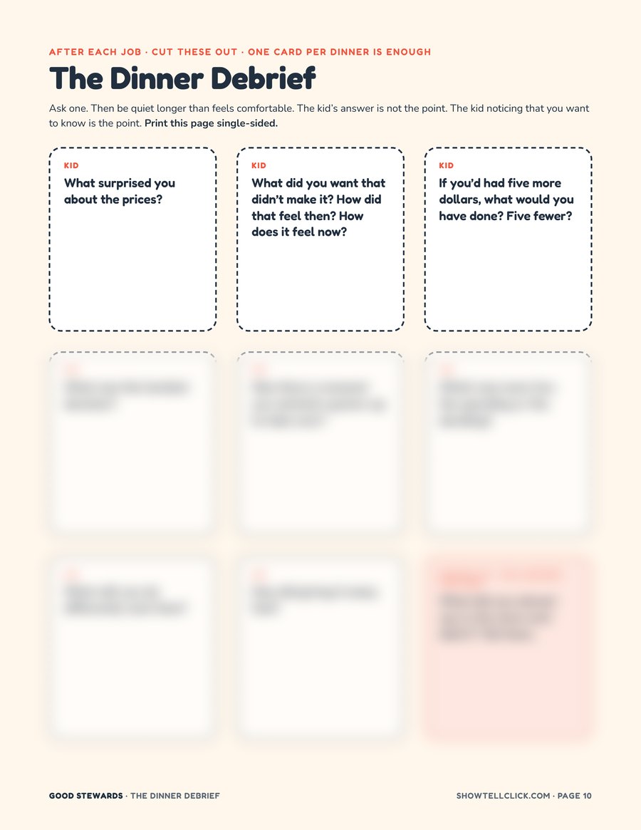 9 Dinner Debrief cards